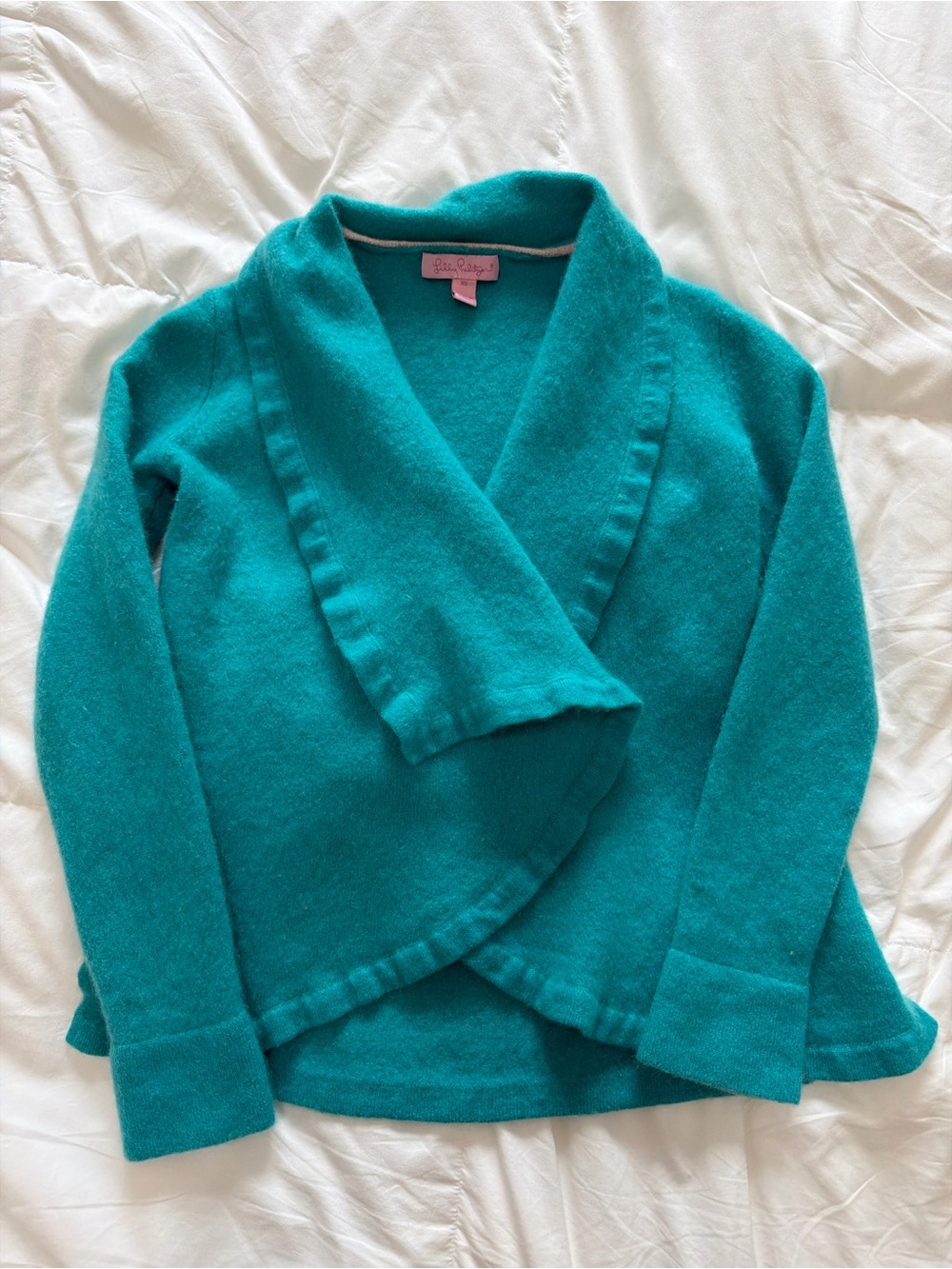 Lilly Pulitzer Teal Wrap-Front Cashmere Cardigan